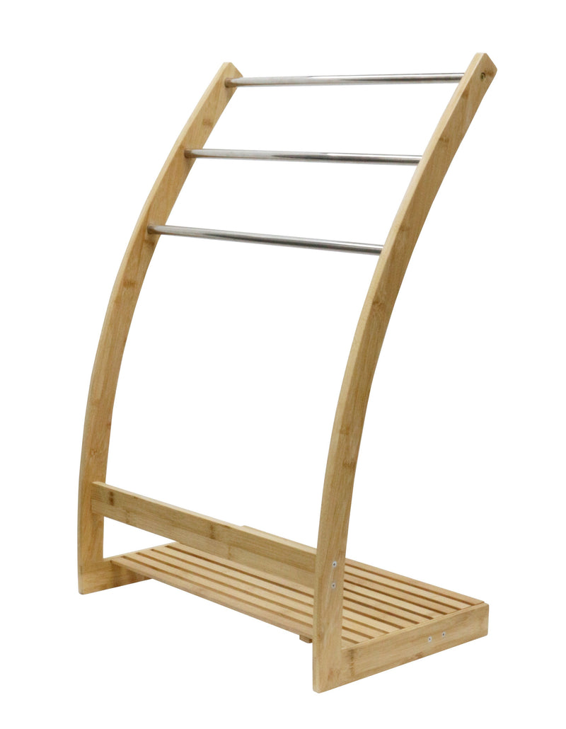 CARLA HOME Bamboo Towel Bar Metal Holder Rack 3-Tier Freestanding and Bottom shelf for Bathroom