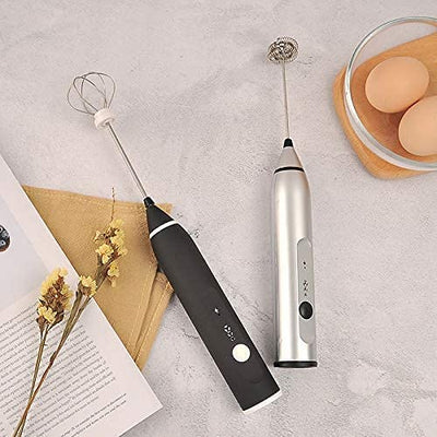 Silver Rechargeable Electric Milk Frother Handheld (3 Speeds)