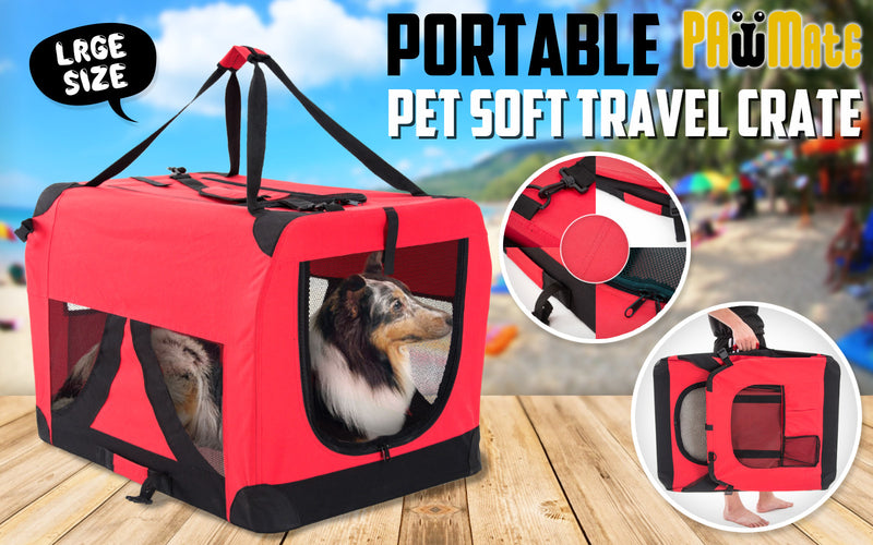 Paw Mate Red Portable Soft Dog Cage Crate Carrier L
