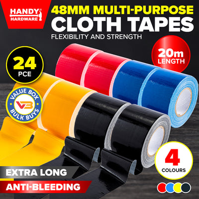 Handy Hardware 24PCE PVC Cloth Tapes Multipurpose Waterproof Flexible 20m