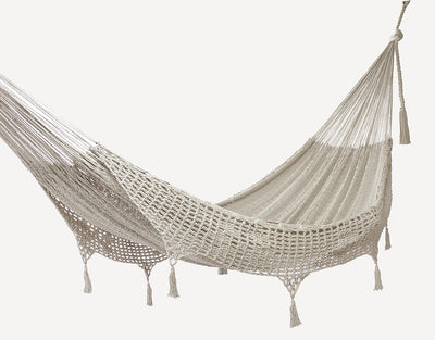 Outdoor undercover cotton Mayan Legacy hammock with hand crocheted tassels Queen Size Marble Colour