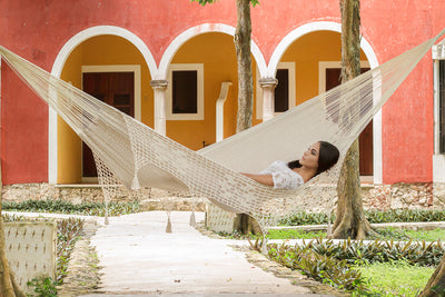 Outdoor undercover cotton Mayan Legacy hammock with hand crocheted tassels Queen Size Marble Colour
