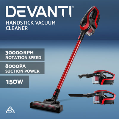 Devanti Handheld Vacuum Cleaner Bagless Cordless 150W Red