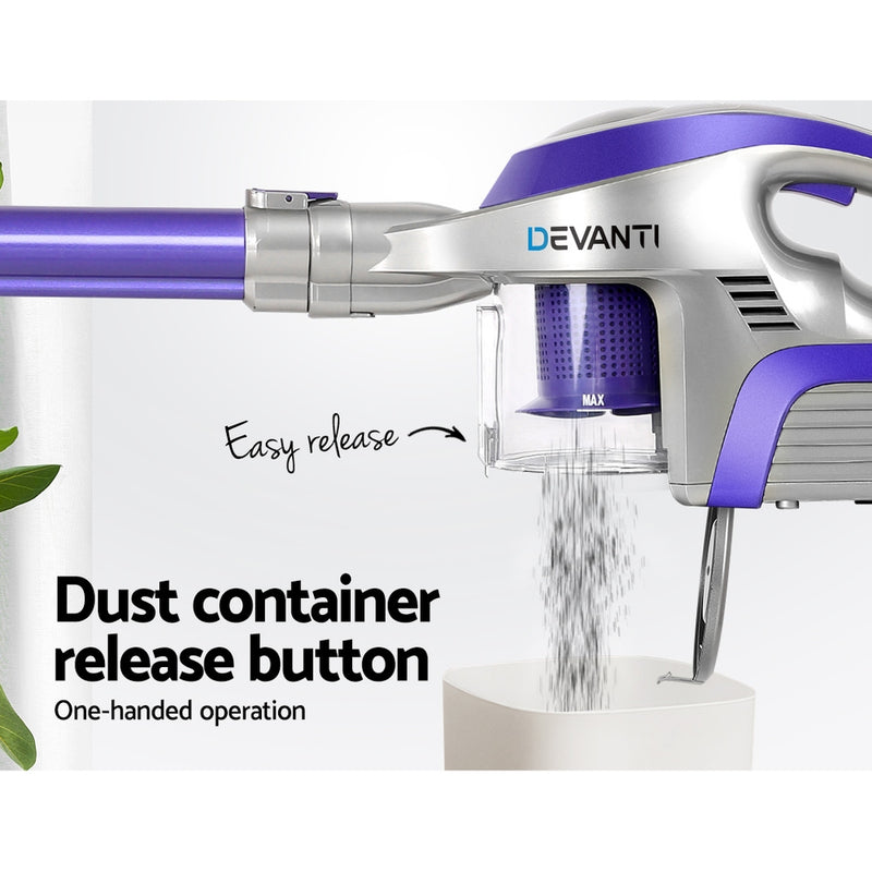Devanti Handheld Vacuum Cleaner Cordless HEPA Filter Purple 150W