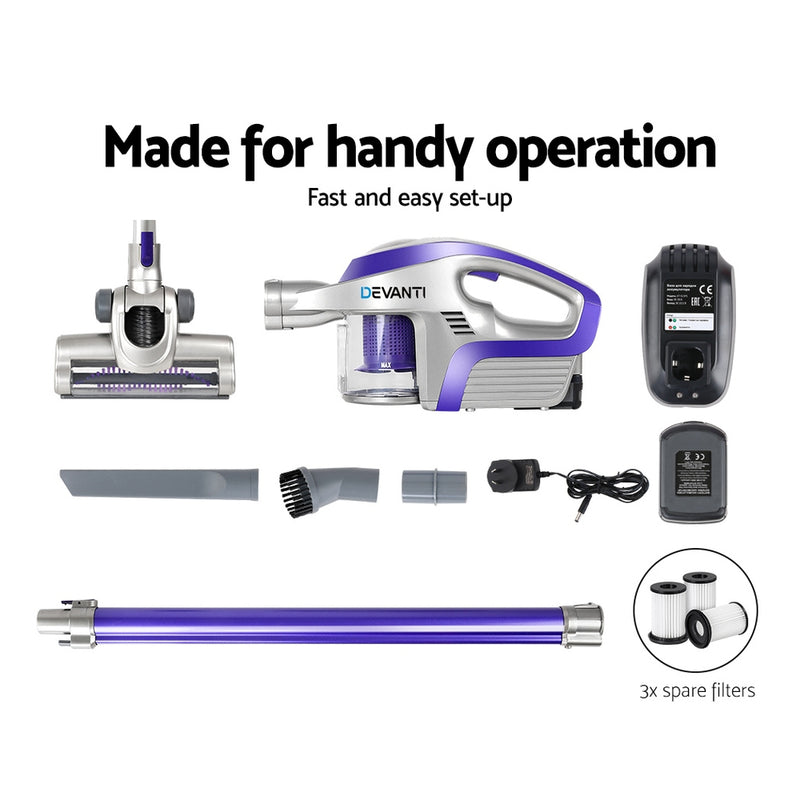 Devanti Handheld Vacuum Cleaner Cordless HEPA Filter Purple 150W