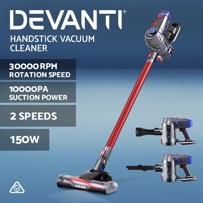 Devanti Handheld Vacuum Cleaner Bagless Cordless Red 150W