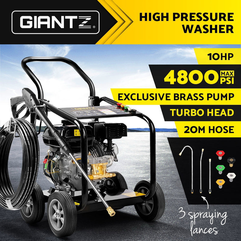 Giantz 4800PSI Petrol High Pressure Cleaner Washer 10HP 20M Hose Gurney