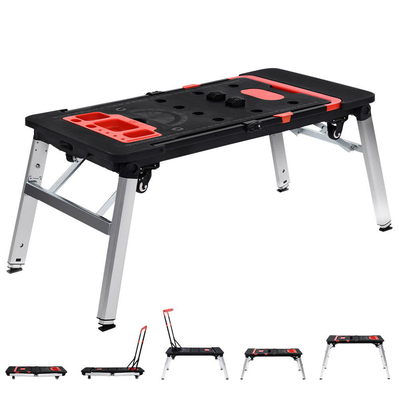 7 in1 Work Bench Platform Station Workbench Hand Truck Trolley Sawhorse Creeper Black