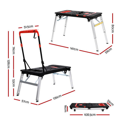 7 in1 Work Bench Platform Station Workbench Hand Truck Trolley Sawhorse Creeper Black