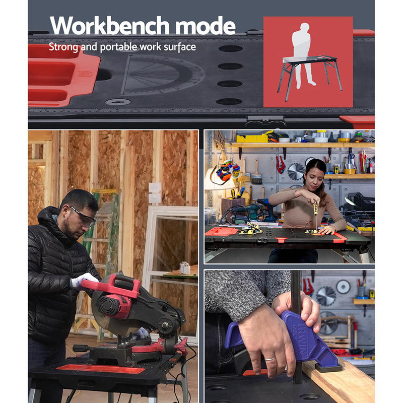 7 in1 Work Bench Platform Station Workbench Hand Truck Trolley Sawhorse Creeper Black