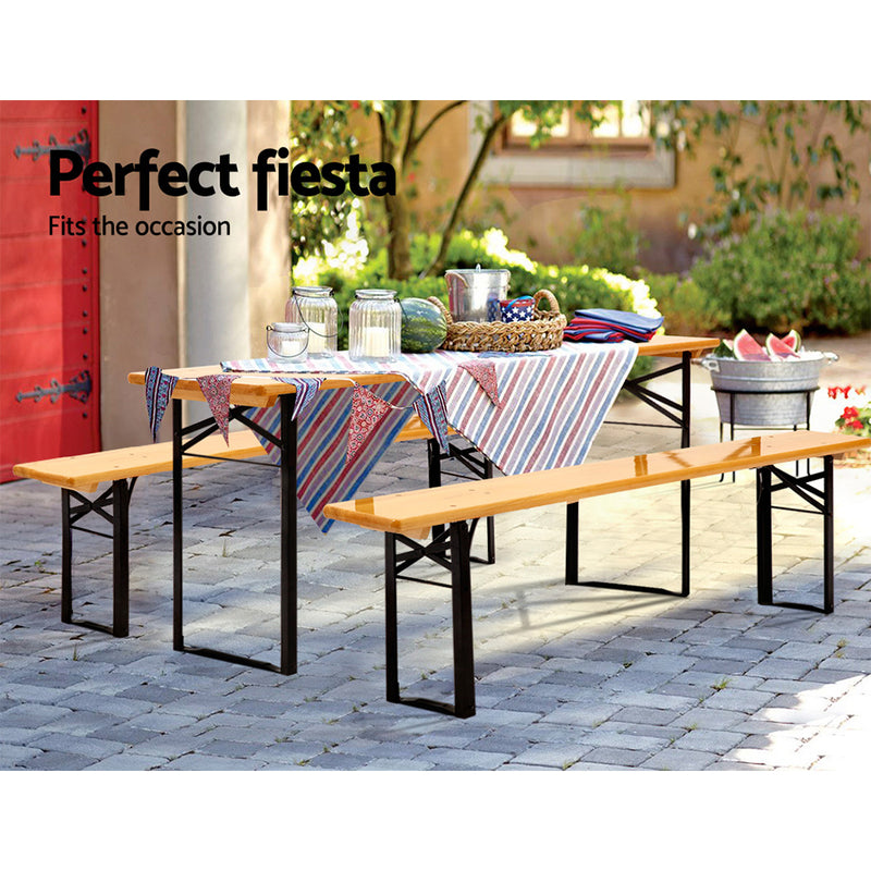 Gardeon Wooden Outdoor Foldable Bench Set - Natural