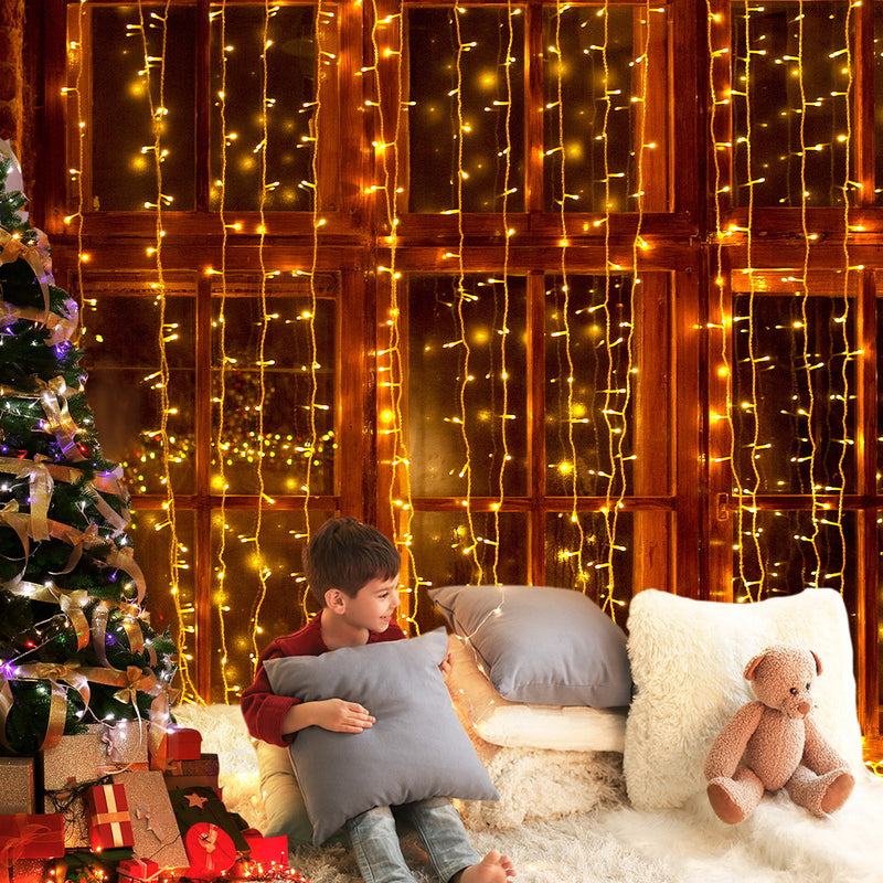 Jingle Jollys 6X3M Christmas Lights Curtain Light Warm White 600 LED