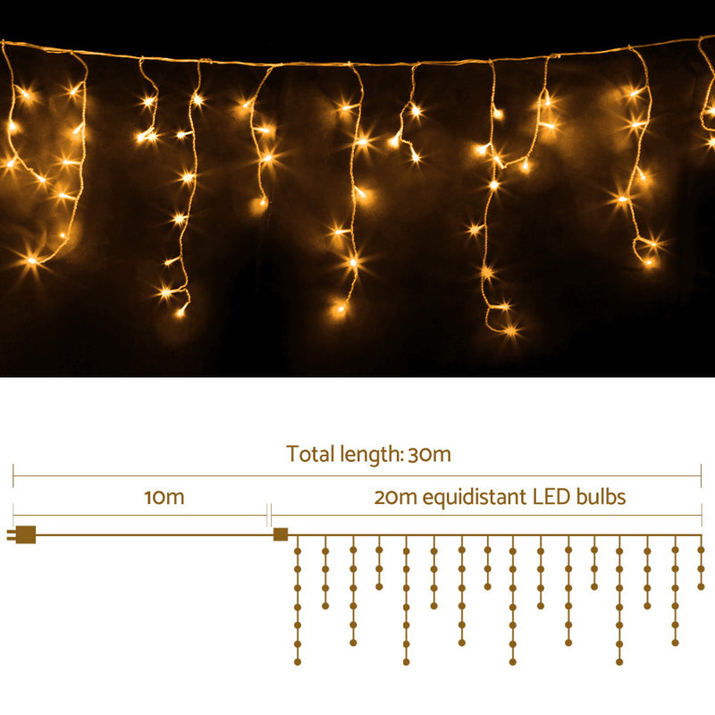 Jingle Jollys 20M Christmas Lights Icicle Light 800 LED Warm White Decor