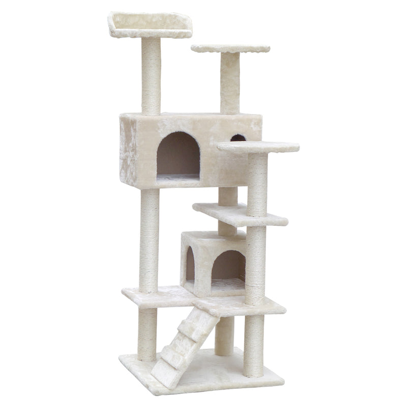 cat scratching tower post beige 