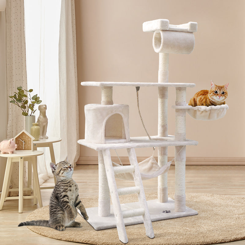 cat scratching tower house beige 