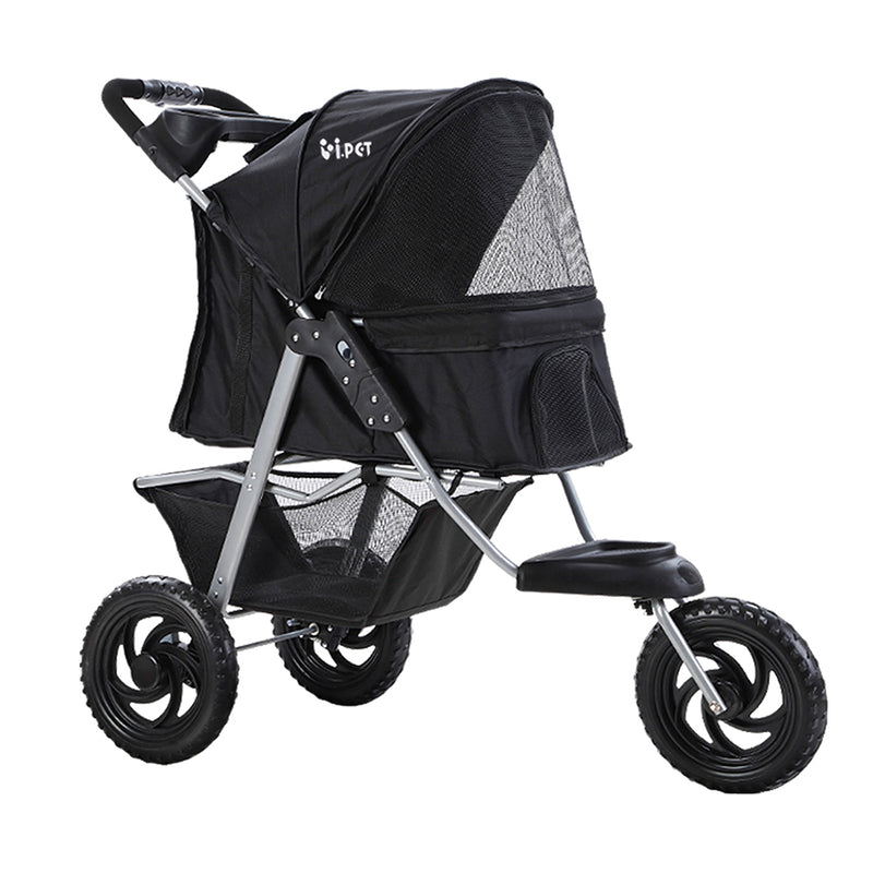 pet stroller 3 wheels large black 